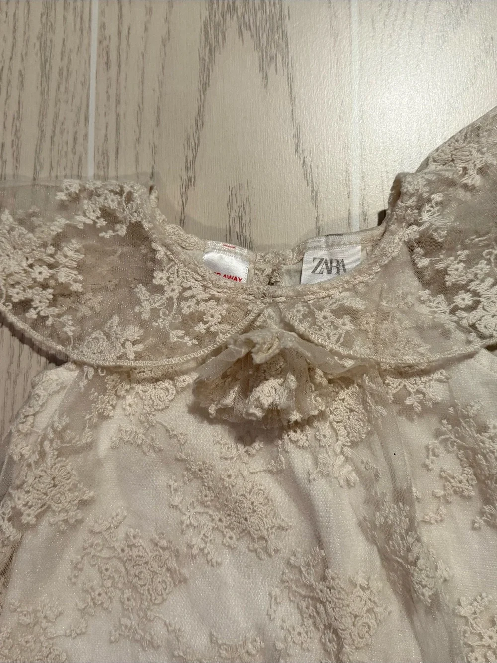 ZARA Baby Girl Lace Dress‎ 12-18M Ivory Embroidered Peter Pan Collar Party